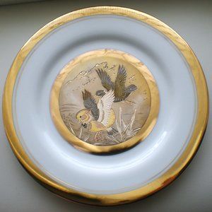 Vintage The Art Of CHOKIN 24kt Gold Edged Birds Couple Decorative Plate Japan